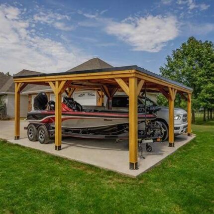 Backyard Discovery Kingsport 20′ x 20′ Cedar Wood Outdoor Carport Garage