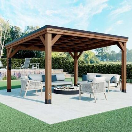 Backyard Discovery Arcadia 14×12′ Cedar Wood Gazebo with Steel Roof