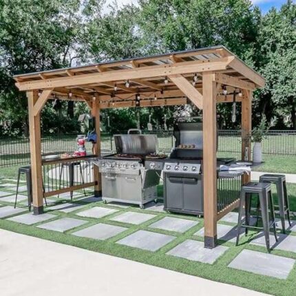 Backyard Discovery Saxony XL 12’x6′ Cedar Grill Gazebo Galvanized Steel Roof