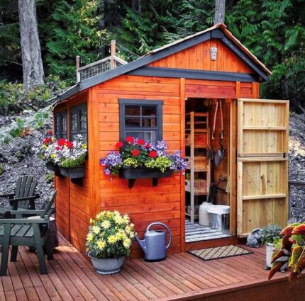 8 ft. W x 8 ft. D Cedar Wood Sunshed Garden Shed with Metal Roof Outdoor Living Today